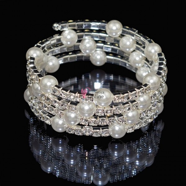 Bratara eleganta de mana BRM005JJ Aargintie cu cristale si perle